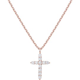 14K Gold Plated Cross Necklace for Women Upgraded Crown Cross Necklace for Women Simple Diamond Gold Necklaces (Rose Gold#1)