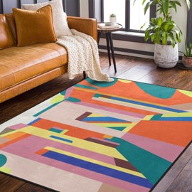 Amorettise Geometric Modern Area Rug 5' X 7' Multi Color Bright Geometric Abstract Rug Carpet Non-Slip for Living Room, Dining Room and Bedroom Decor