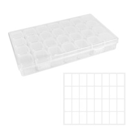 GCYQOOD Diamond Painting Bead Storage Containers, Diamond Art Accessories，1 Pack 28 Grids with White Labels， Rectangle Clear Craft Supply Case (1)