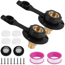 VMBQRTI 2 Set RV City Water Fill Inlet with Check Valve, Lead-Free Brass RV Fresh Water Connection, 3/4" NH Female to 1/2" NPT Male, Includes Dust Plug, Ideal for Campers, Trailers Marine Use