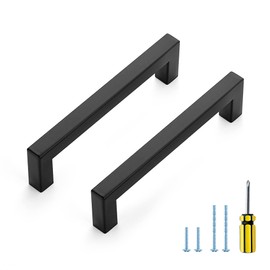 Ravinte 25 Pack 5 Inch Stainless Steel Cabinet Handles Square Cabinet Pulls Matte Black Cabinet Hardware Kitchen Cabinet Drawer Pulls Come with Screwdriver