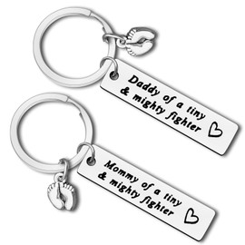 NICU Dad NICU Mum Gift Mommy Daddy of A Tiny Mighty Fighter Keyring Set NICU Parents Gift New Born Gift Preemie Baby Gift Mothers Father's Day Gift for New Dad Mom Neonatal Intensive Care Unit Gift