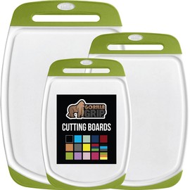 GORILLA GRIP BPA-Free Reversible Kitchen Cutting Board Set of 3, US Designed, Nonporous, Juice Grooves Catch Liquid, Slip Resistant Border, Dishwasher Safe, Durable Food Chopping Boards, Lime Green
