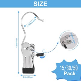Pinzas para Ropa de Acero Inoxidable, 15 Perchas Clip para Colgar, Ganchos Pinza de Metal Versátiles con Rotación de 360°, Diseño 2 en 1 Con Pinza y Gancho, Adecuadas para Ropa, Zapatos, Toallas