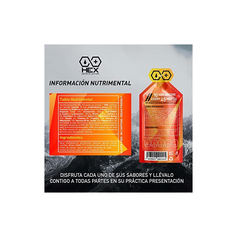 Hex Gel Energético Sabor Mango Maracuya - 1230G Paquetes