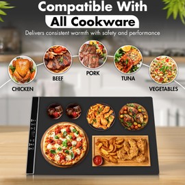 VIVOA Silicone Food Warming Mat, 6 Heat Levels 50°C–100°C, Food Warming Mats for Countertop, Adjustable 1-5 Hour Timer, Compact Roll-Up Design Food Warmer, Ideal for Home, Travel, and Camping