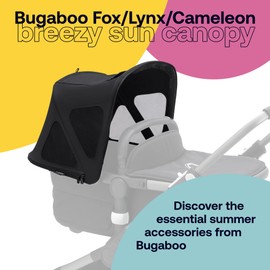 Bugaboo Breezy Sun Canopy, Extendable for Extra Coverage and Optimal Sun Protection, Water Repellent, Compatible with Fox/Cameleon 3/Lynx Strollers (Midnight Black)