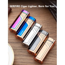 SKRFIRE Triple-Arc Electric Lighter, 2-in-1 Cigar Opener Windproof Lighter Flameless Plasma Lighter Rechargeable USB Lighter with Digital Battery Indicator (ICY Blue)