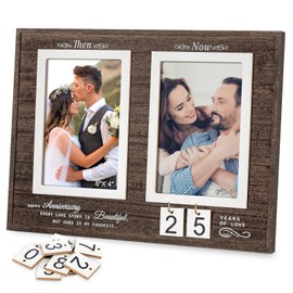 Then & Now Anniversary Picture Frame, 1-99 Years Wedding Gift Ideas - Anniversary Wood Photo Frame, Engagement Bridal Shower Gifts with Sentimental Quote - Holds 2 4x6 Inches Photos (Then & Now)