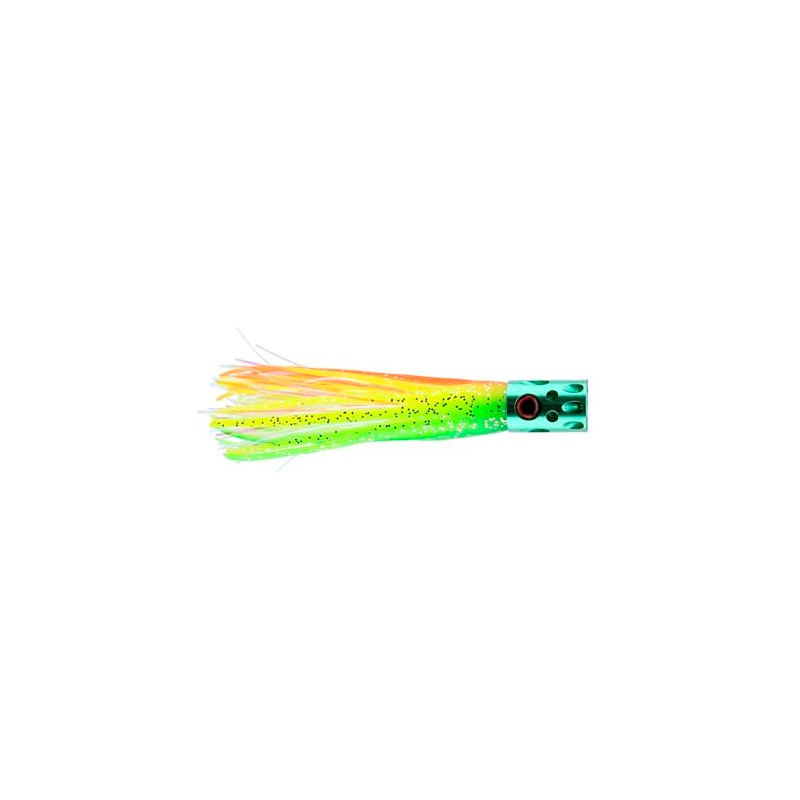Billy Baits, Magnum Turbo Whistler Lure, Green/Chartreuse/Orange/Pearl Skirt, 2 oz