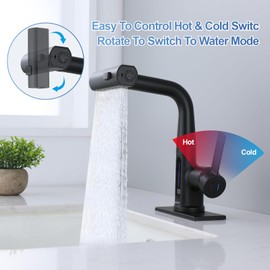 Black Kitchen Faucet with Pull Down Sprayer, Three Function Waterfall Kitchen Faucet, Temperature Display Bathroom Sink Faucet, 360°Rotatable and Height Adjustable Kitchen Sink Faucet