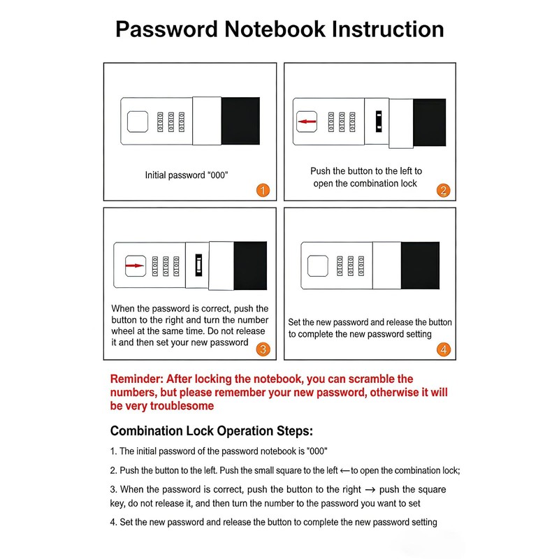 Neehows Lock Journal Diary Password Book, A5 5.9"x8.5" 200 Pages