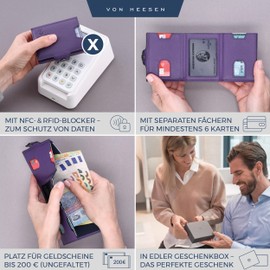 VON HEESEN Slim Wallet with RFID Protection, for Men and Women, Mini Purse, Credit Card Case, Small Wallet, Violet