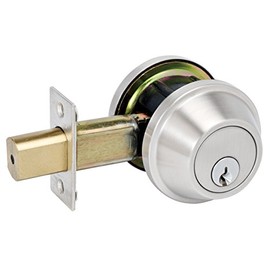 Master Lock DSCHSD32D Heavy Duty Single Cylinder, Grade 2 Commercial Deadbolt with Bump Stop, Brushed Chrome Finish