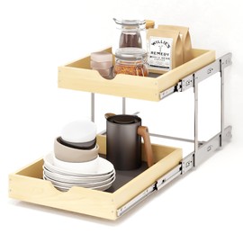 YORKING 2 Tier Pull Out Cabinet Organizer,17" W x 21" D Wooden Cabinet Pull Out Shelves,Heavy-Duty Slide out Wood Drawer Shelf,Pull Out Drawer for Cabinets,Pantry, Bathroom,Kitchen