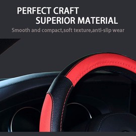 Pahajim Steering Wheel Covers Microfiber Universal 15 Inch/38CM Hand Stitching Breathable Anti-slip Car Wheel Cover Interior Accessories for Auto Van Truck SUV (Black-Red)