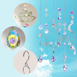 JYNTERPLAY Pack of 6 Sun Catcher Crystal Window Pendants Lotus Beads Window Decoration Hanging Crystals Rainbow Suncatcher for Garden Christmas Gifts Wedding Decoration Silver