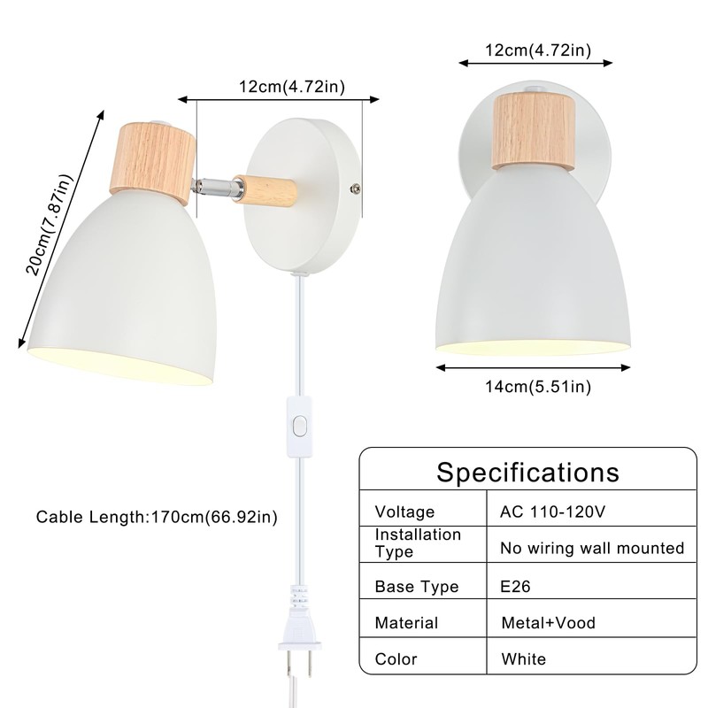 Eyooer Wall Sconces Plug in, Swing Arm Wall Lamp with