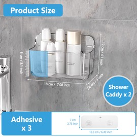 ANRUI Shower Shelf, No Drilling, Pack of 2 Acrylic Shower Shelves, Wall Mounted, Bathroom Shelf Organiser, Shampoo, Shower Gel Holder for Shower, Shower Basket, No Drilling for Bathroom, Kitchen,