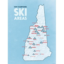 New Hampshire Ski Resorts Map 18x24 Poster (White & Light Blue)