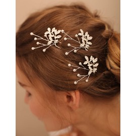 Deniferymakeup 3PCS Bridal Hair Pins Pearl Rhinestone Hair Pins Rhinestone Hair Accessories for Wedding Prom Headpiece (Gold)