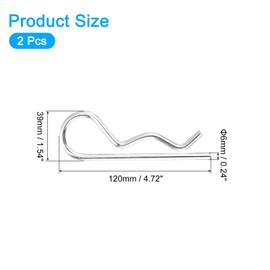 uxcell 2Pcs 6mmx120mm Zinc-Plated Carbon Steel R Shaped Spring Cotter Pins, R Clips Cotter Pin Spring Fastener for Household Appliances, Sports Equipment, Car Mechanics Repair (White)