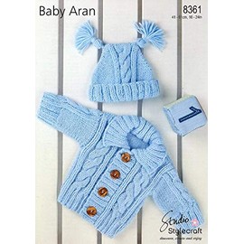 Stylecraft Baby Aran Knitting Pattern 8361 - Cardigan & Hat. Size 41-61cm (16-24 inch)