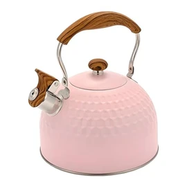 Stovetop Whistling Tea Kettle 85OZ / 2.5L Food Grade Stainless Steel Teapot with Wood Grain Handle,Loud Whistling Kettle for Gas and Induction Cooktops Large Capacity Efficient Heat Conduction Pink