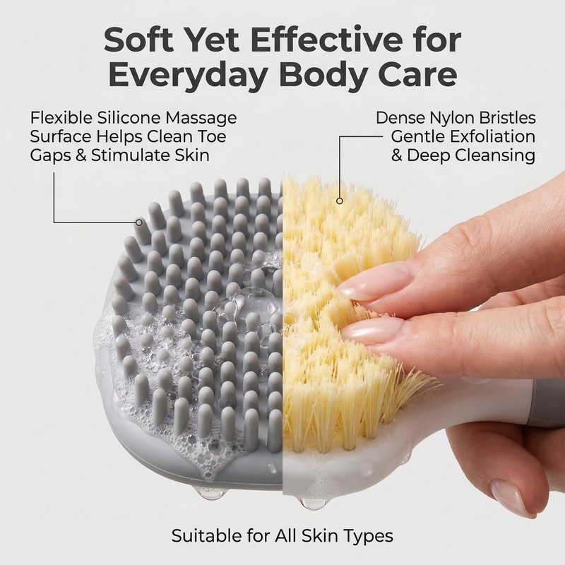 13.6" Long Handle Exfoliating Body Scrubber 2-in-1 Dual Sided Bath