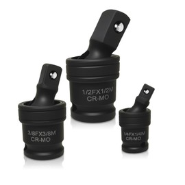 3Pack Impact Universal Joint,universal socket,Impact Socket set，1/4",3/8"and 1/2"Drivers,CR-MO Steel Universal Joint Adapter