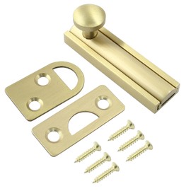 Luomorgo 1 Pack Solid Brass 2 Inch Surface Bolt, Brushed Gold Slide Latch Door Lock Bolt, Heavy Duty French Door Lock for Recessed Doors, Flush Gates