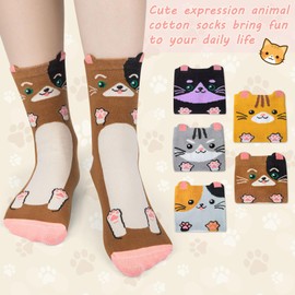 5 Pairs Womens Cotton Animal Socks Ladies Cute Dog Funny Cat Socks Gifts for Women,One Size(Solid Color Cat)