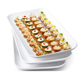 DELLING Large Serving Platter Set 14 inch Widened Large Serving Tray, White Rectangular Plates, Serving Platters for Entertaining, Serving Trays for Party, Oven Safe Dinnerware, Set of 3