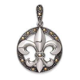 BillyTheTree Jewelry Sterling Silver Antiqued Marcasite Fleur De Lis Pendant