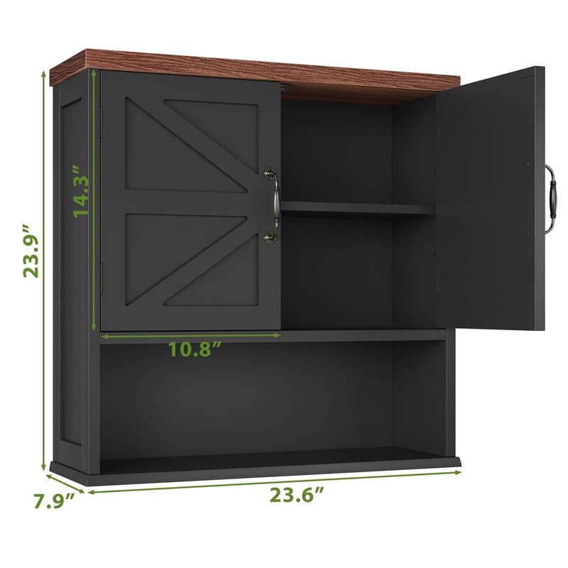 Mino Kesper Bathroom Wall Cabinet with Barn Doors, Wall Mounted