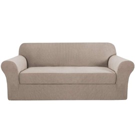 2 Piece Stretch Sofa Covers Couch Covers for Living Room Furniture Slipcovers (Base Cover Plus Seat Cushion Cover) Feature Upgraded Thicker Jacquard Fabric Removable Washable (Sofa, Sand)