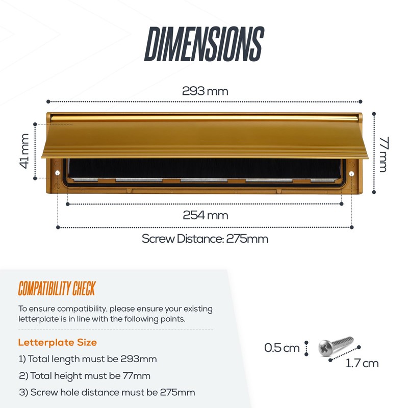 Internal Letterbox Draught Excluder 11.5 Inch (29.3cm) Metal Draught Letter