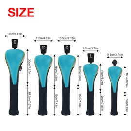 Andux 5Pcs/Set Gold Golf 460cc Driver Fairway Woods Hybrids Club Head Covers MT/ZH15 Light Blue