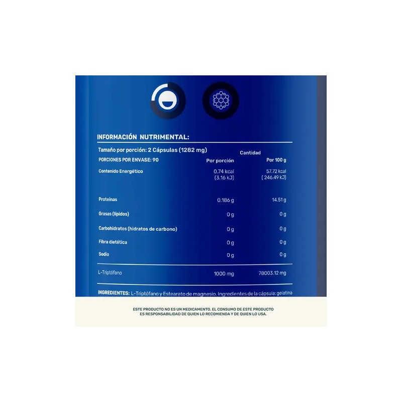 Triptófano Life 360 Pure Tryptophan 180 Cápsulas Sabor