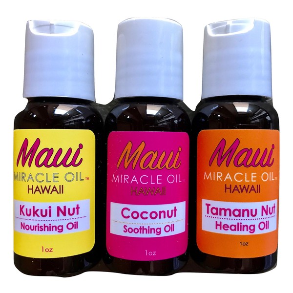 Maui Miracle Oil Hawaii (3 Pack 1 Ounce Each, Coconut, Tamanu & Kukui)