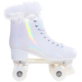 JajaHoho Roller Skates for Women, White Holographic High Top PU Leather Rollerskates, Shiny Double-Row Four Pearl Giltter Wheels Quad Skates for Girls and Age 8-50 Indoor Outdoor (White Swan) - Color: White Swan, Size: US 5