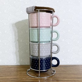 Sheffield Home Polka Dot Demitasse Espresso Cup Set of 4 Stackable 2.5 oz Ceramic