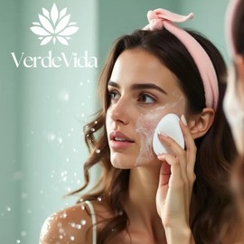 10 Pack - VerdeVida Facial Sponge/Face Scrubber, Buff Puf Style Pads, Deep Cleansing & Exfoliating, White