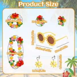 12 Pcs Hawaiian Garland Fancy Dress Accessories with Hawaiian Garlands Necklace Headbands Wristbands Flower Glasses Earings with Clips Hawaiian Theme Beach Holiday Party Decorations for Kids