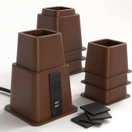 Home Intuition Heavy Duty Adjustable Bed Risers Furniture Riser 3, 5 or 8-Inch, 4 Pack (Espresso Brown W/USB)