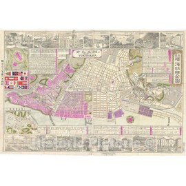 Historic Map : Yokohama, Japan, Meiji Era Ozaki, 1887, Vintage Wall D?or : 24in x 16in