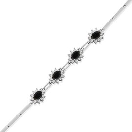 Gem Stone King 925 Sterling Silver Black Onyx Tennis Bracelet For Women (3.60 Cttw, Oval 6X4MM, Gemstone Birthstone, 7 Inch with 1 Inch Extender)