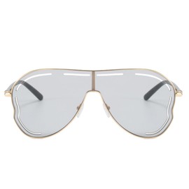 Shiratori Retro oversized wrap-around frog eye sunglasses with UV protection, ideal for beach, driving, and outdoor activities Gray