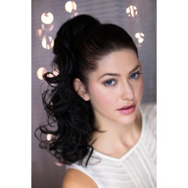 Curly ponytail extension clip-on hairpiece: Tulisa dark brown #4