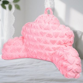 Fiodrimy Reading Pillow for Sitting in Bed Adult, Pink Heart Backrest Pillow for Sitting Up, Back Support Chair Pillow with Arms, Home College Dorm Essentials for Girls and Boys Men and Women